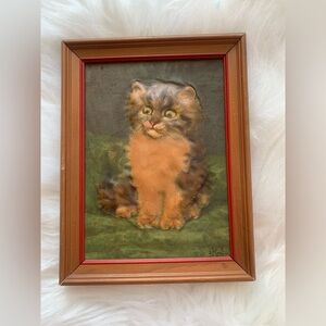 French Artist Antique Framed Cat Portrait Art Puffed 3d Adorable Kitten